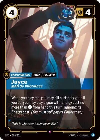 Riftbound card: Jayce - Man of Progress 084/221 from Spiritforged (Rare), front of card