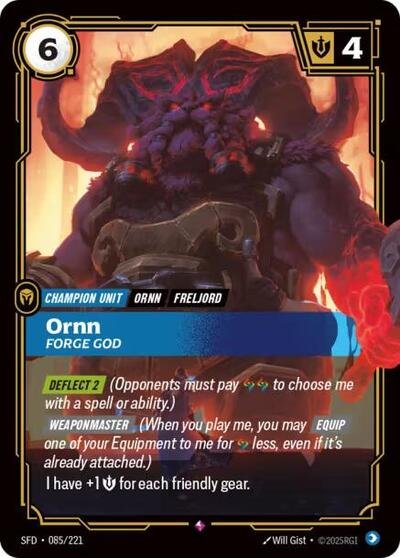 Riftbound card: Ornn - Forge God 085/221 from Spiritforged (Rare), front of card