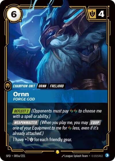 Riftbound card: Ornn - Forge God (Alternate Art) 085a/221 from Spiritforged (Showcase), front of card