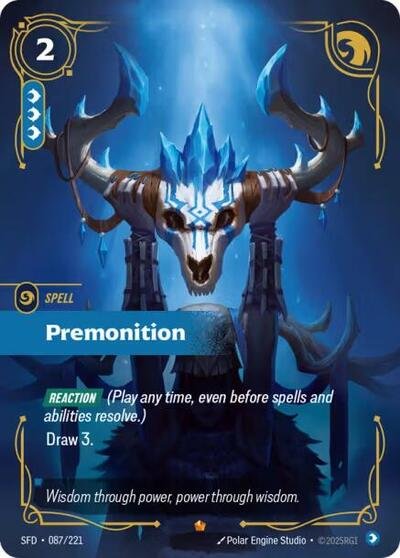 Riftbound card: Premonition 087/221 from Spiritforged (Epic), front of card