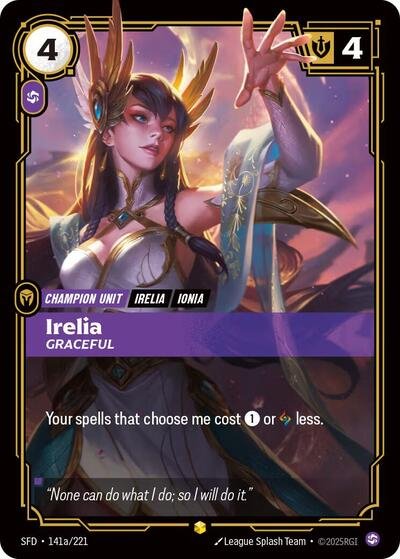 Riftbound card: Irelia - Graceful (Alternate Art) 141a/221 from Spiritforged (Showcase), front of card