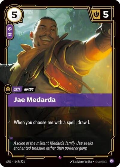 Riftbound card: Jae Medarda 142/221 from Spiritforged (Rare), front of card
