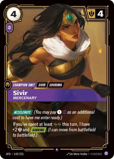 Riftbound card: Sivir - Mercenary 143/221 from Spiritforged (Rare), front of card