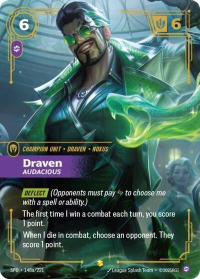 Riftbound card: Draven - Audacious (Alternate Art) 148a/221 from Spiritforged (Showcase), front of card