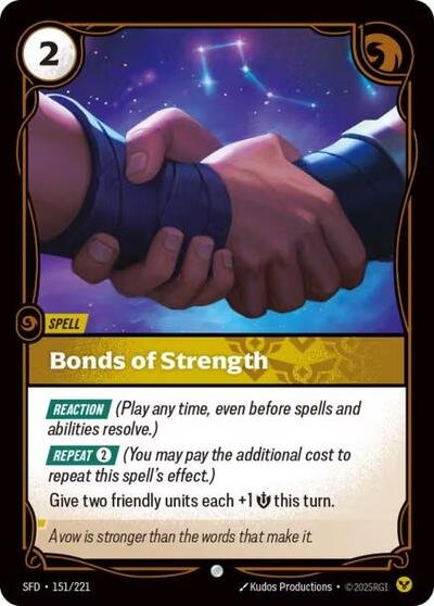 Riftbound card: Bonds of Strength 151/221 from Spiritforged (Common), front of card