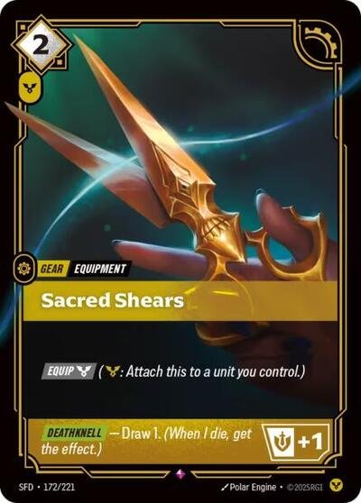 Riftbound card: Sacred Shears 172/221 from Spiritforged (Rare), front of card