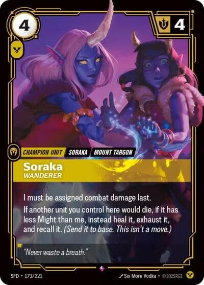 Riftbound card: Soraka - Wanderer 173/221 from Spiritforged (Rare), front of card
