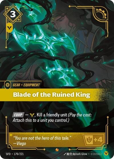 Riftbound card: Blade of the Ruined King 178/221 from Spiritforged (Epic), front of card