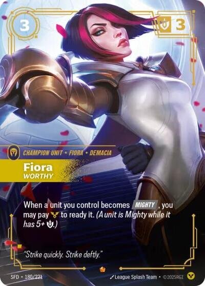 Riftbound card: Fiora - Worthy 180/221 from Spiritforged (Epic), front of card