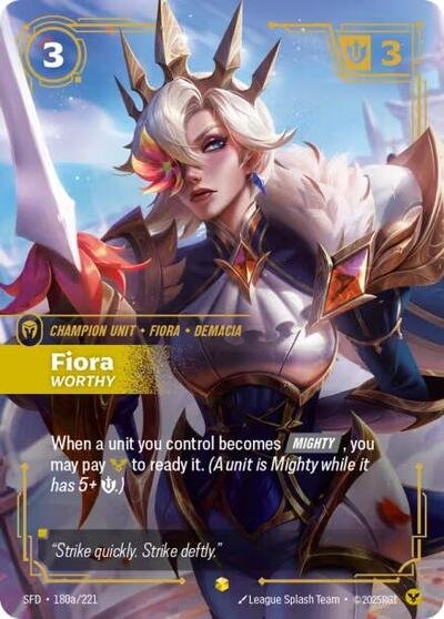 Riftbound card: Fiora - Worthy (Alternate Art) 180a/221 from Spiritforged (Showcase), front of card