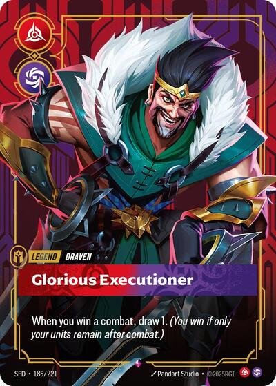 Riftbound card: Draven - Glorious Executioner 185/221 from Spiritforged (Rare), front of card