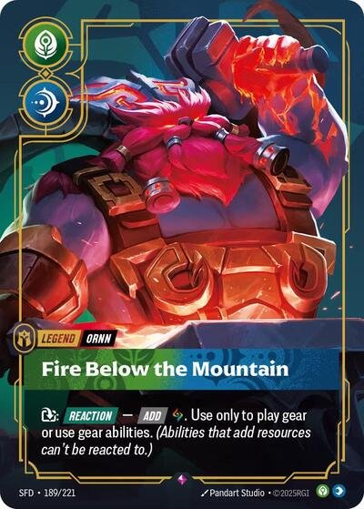 Riftbound card: Ornn - Fire Below the Mountain 189/221 from Spiritforged (Rare), front of card