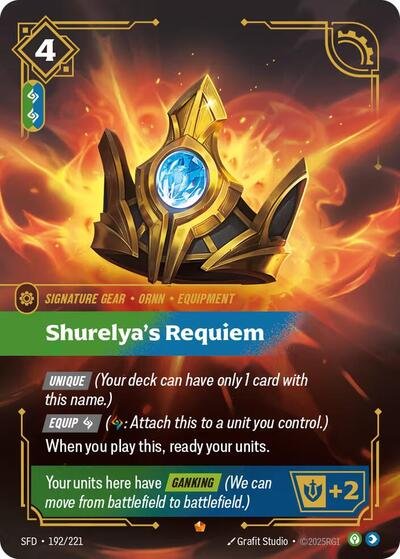 Riftbound card: Shurelya's Requiem 192/221 from Spiritforged (Epic), front of card