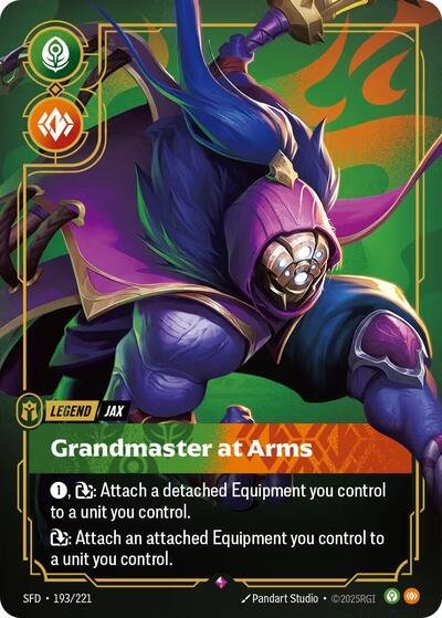 Riftbound card: Jax - Grandmaster At Arms 193/221 from Spiritforged (Rare), front of card