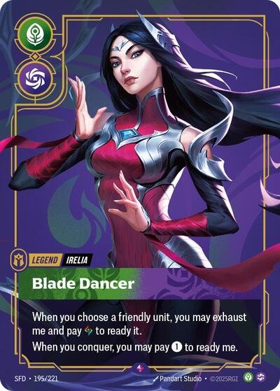 Riftbound card: Irelia - Blade Dancer 195/221 from Spiritforged (Rare), front of card