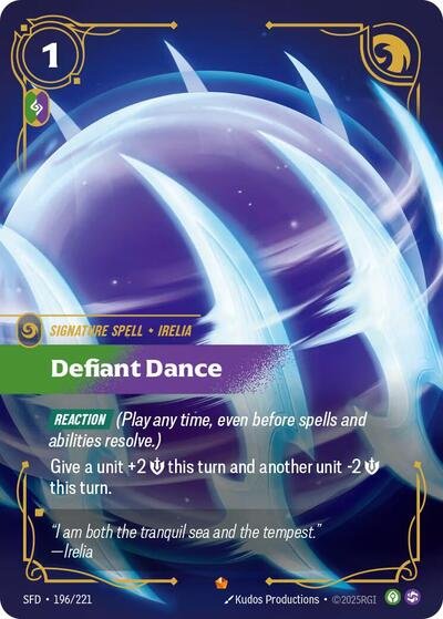 Riftbound card: Defiant Dance Epic 196/221 from Spiritforged (Signature Spell), front of card