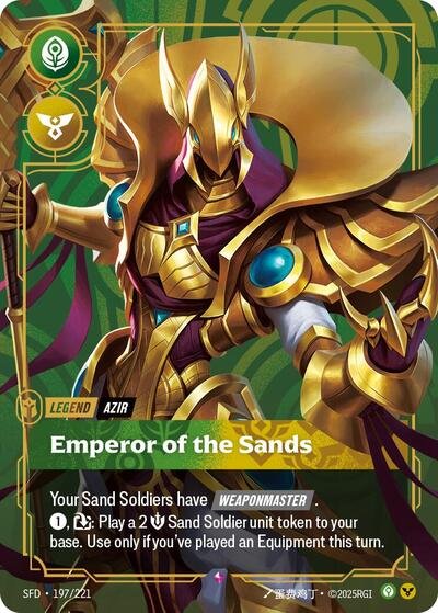 Riftbound card: Azir - Emperor of the Sands 197/221 from Spiritforged (Rare), front of card