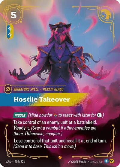 Riftbound card: Hostile Takeover Epic 202/221 from Spiritforged (Signature Spell), front of card