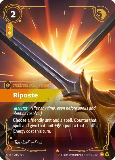 Riftbound card: Riposte Epic 206/221 from Spiritforged (Signature Spell), front of card