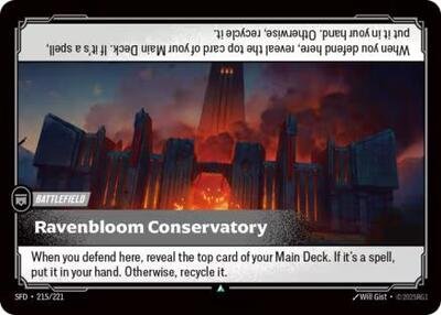 Riftbound card: Ravenbloom Conservatory 215/221 from Spiritforged (Uncommon), front of card