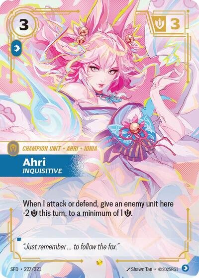 Riftbound card: Ahri - Inquisitive (Overnumbered) 227/221 from Spiritforged (Showcase), front of card