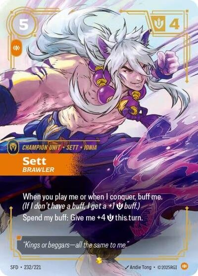 Riftbound card: Sett - Brawler (Overnumbered) 232/221 from Spiritforged (Showcase), front of card