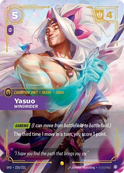 Riftbound card: Yasuo - Windrider (Overnumbered) 235/221 from Spiritforged (Showcase), front of card