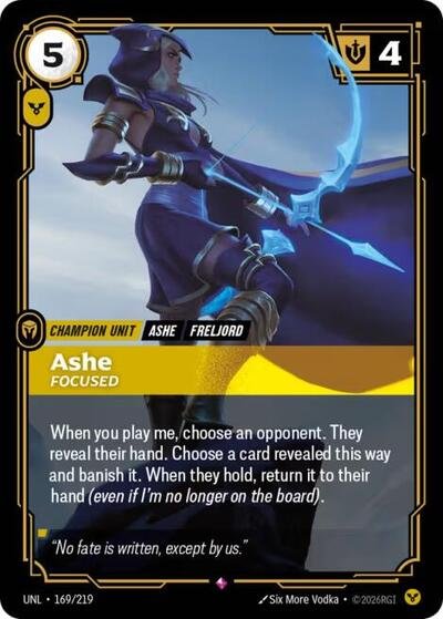 Riftbound card: Ashe - Focused 169/219 from Unleashed (Rare), front of card