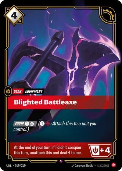 Riftbound card: Blighted Battleaxe 019/219 from Unleashed (Rare), front of card