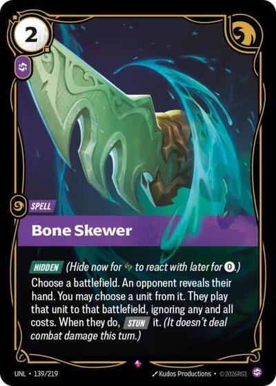 Riftbound card: Bone Skewer 139/219 from Unleashed (Rare), front of card