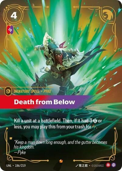 Riftbound card: Death from Below Epic 186/219 from Unleashed (Signature Spell), front of card