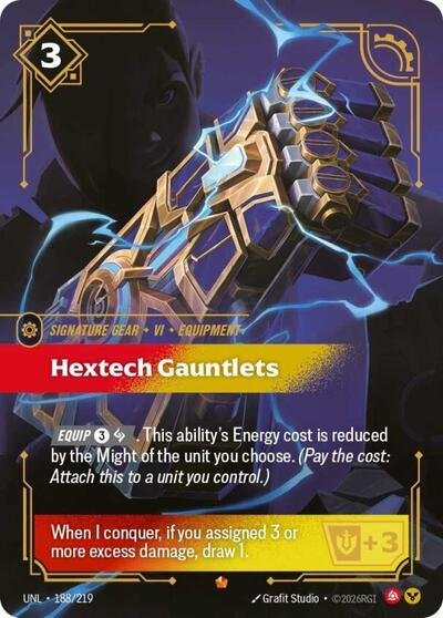 Riftbound card: Hextech Gauntlets 188/219 from Unleashed (Epic), front of card