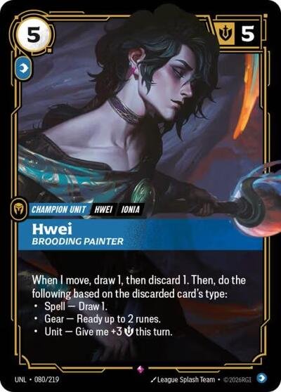 Riftbound card: Hwei - Brooding Painter 080/219 from Unleashed (Rare), front of card