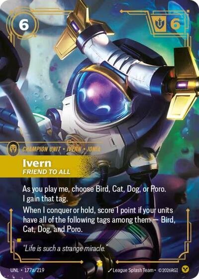 Riftbound card: Ivern - Friend to All (Alternate Art) 177a/219 from Unleashed (Showcase), front of card