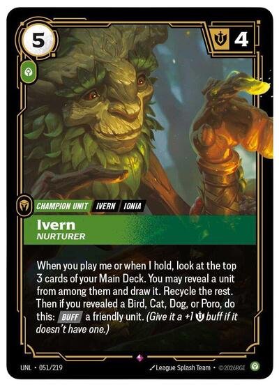 Riftbound card: Ivern - Nurturer 051/219 from Unleashed (Rare), front of card