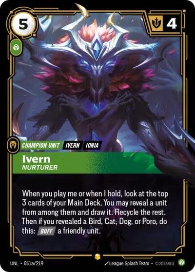 Riftbound card: Ivern - Nurturer (Alternate Art) 051a/219 from Unleashed (Showcase), front of card