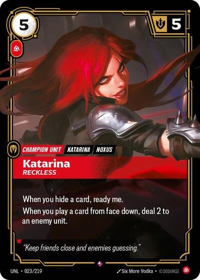 Riftbound card: Katarina - Reckless 023/219 from Unleashed (Rare), front of card