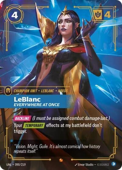 Riftbound card: LeBlanc - Everywhere At Once 090/219 from Unleashed (Epic), front of card