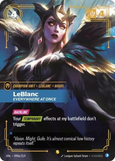 Riftbound card: LeBlanc - Everywhere At Once (Alternate Art) 090a/219 from Unleashed (Showcase), front of card