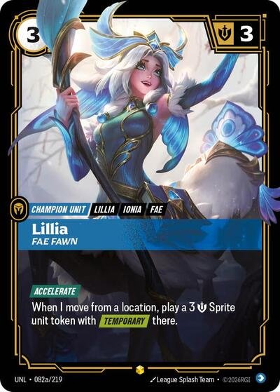 Riftbound card: Lillia - Fae Fawn (Alternate Art) 082a/219 from Unleashed (Showcase), front of card