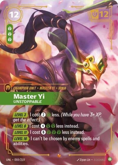 Riftbound card: Master Yi - Unstoppable 059/219 from Unleashed (Epic), front of card