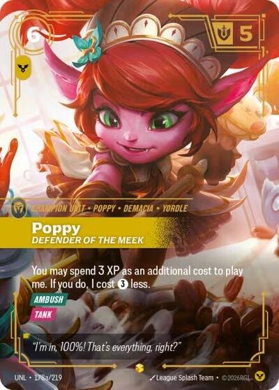Riftbound card: Poppy - Defender of the Meek (Alternate Art) 178a/219 from Unleashed (Showcase), front of card