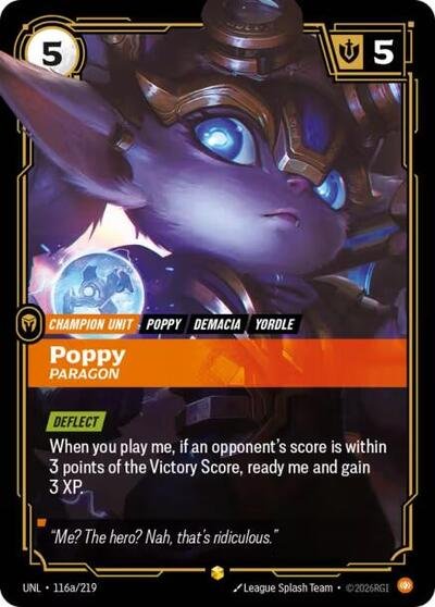 Riftbound card: Poppy - Paragon (Alternate Art) 116a/219 from Unleashed (Showcase), front of card