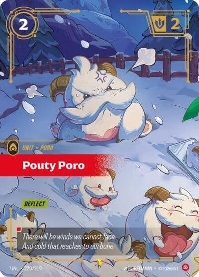 Riftbound card: Pouty Poro (Overnumbered) 220/219 from Unleashed (Showcase), front of card
