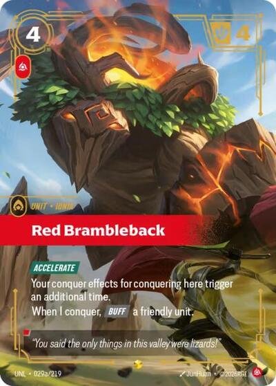 Riftbound card: Red Brambleback (Alternate Art) 029a/219 from Unleashed (Showcase), front of card