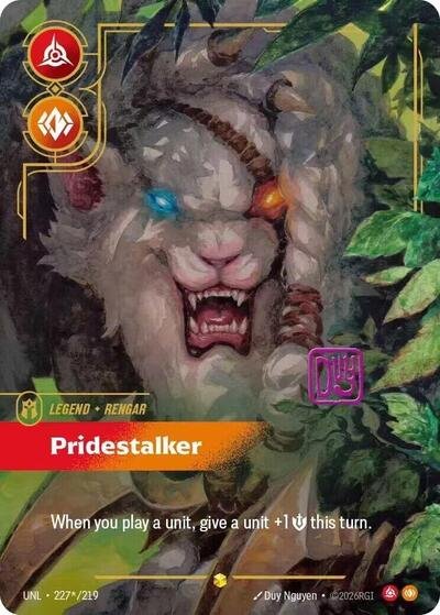 Riftbound card: 227*/219 Rengar - Pridestalker (Signature) from Unleashed (Showcase), front of card