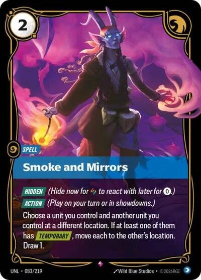 Riftbound card: Smoke and Mirrors 083/219 from Unleashed (Rare), front of card