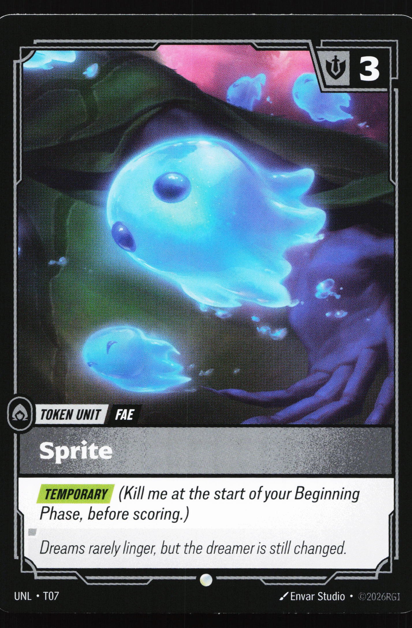 Riftbound card: T07 // T05 Sprite // Gold None from Unleashed, front of card