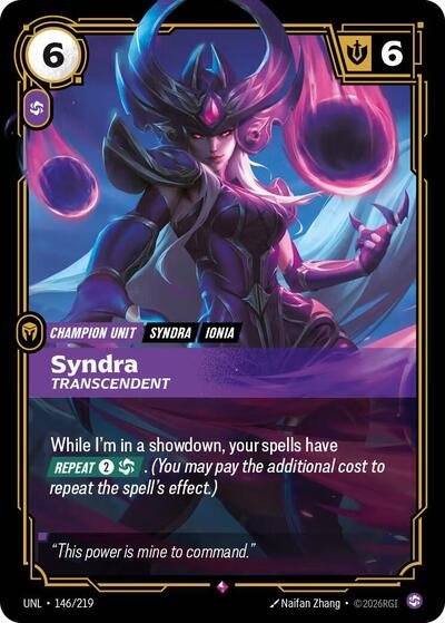 Riftbound card: Syndra - Transcendent 146/219 from Unleashed (Rare), front of card