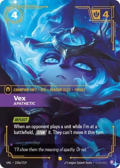 Riftbound card: Vex - Apathetic (Alternate Art) 150a/219 from Unleashed (Showcase), front of card